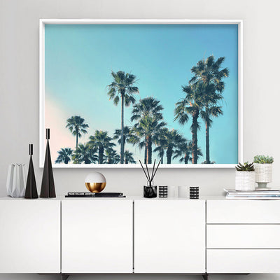 California Tropical Palms Landscape - Art Print, Poster, Stretched Canvas or Framed Wall Art Prints, shown framed in a room