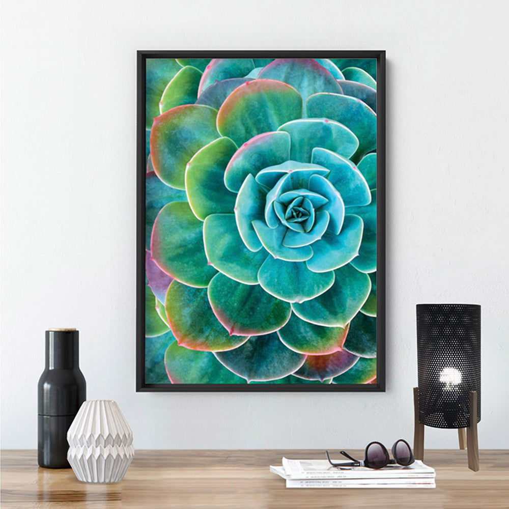 Succulent with Rainbow Tips - Art Print, Poster, Stretched Canvas or Framed Wall Art Prints, shown framed in a room