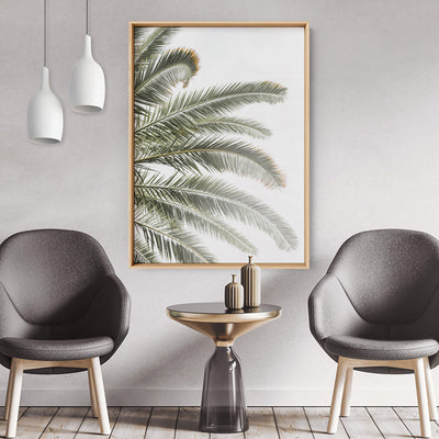 Palm fronds catching the sun - Art Print, Poster, Stretched Canvas or Framed Wall Art Prints, shown framed in a room