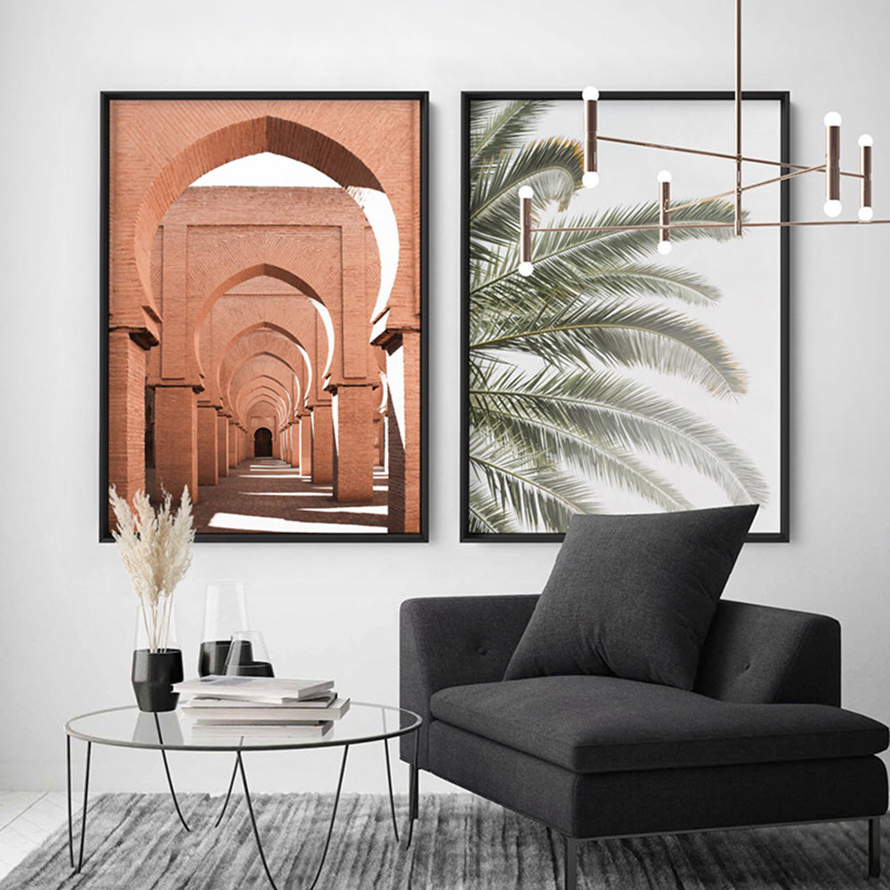 Palm fronds catching the sun - Art Print, Poster, Stretched Canvas or Framed Wall Art, shown framed in a home interior space