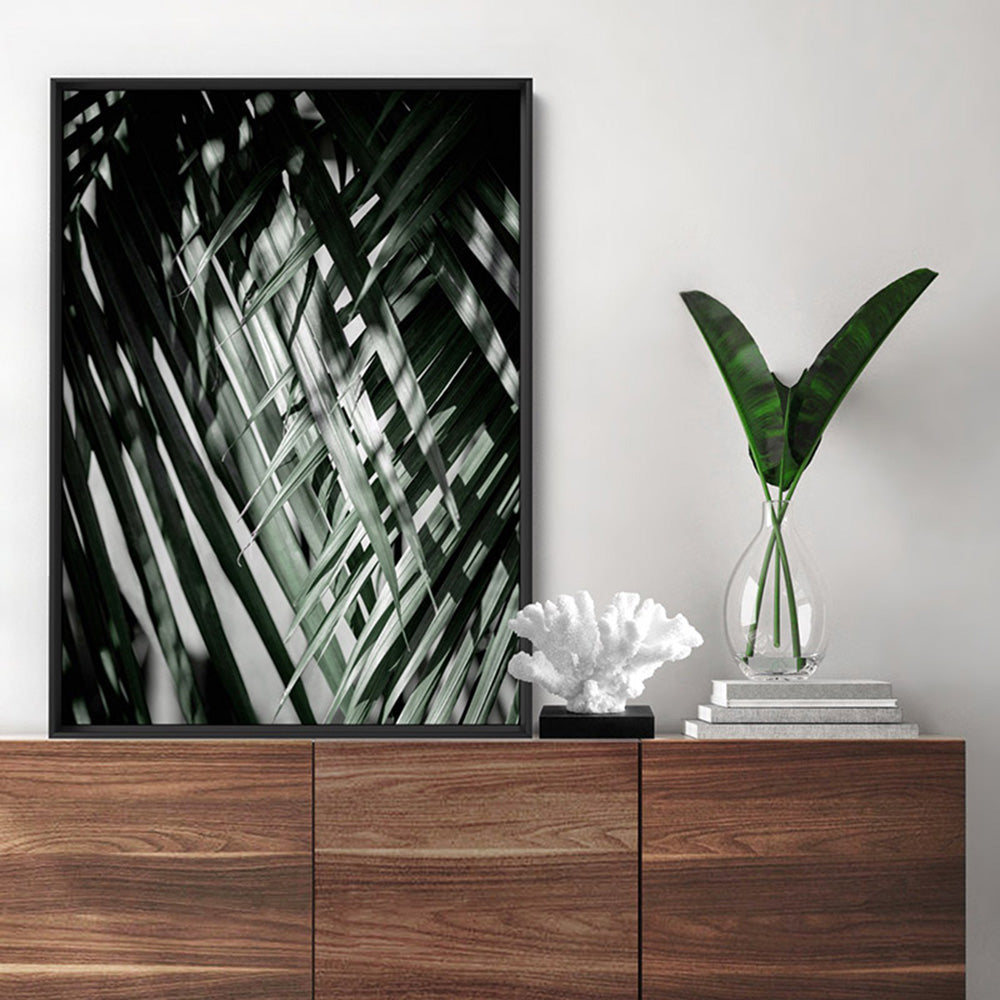 Palm fronds shadow & light - Art Print, Poster, Stretched Canvas or Framed Wall Art Prints, shown framed in a room