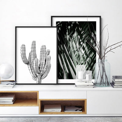 Palm fronds shadow & light - Art Print, Poster, Stretched Canvas or Framed Wall Art, shown framed in a home interior space
