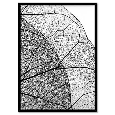 Leafy Veins in Monochrome - Art Print, Poster, Stretched Canvas, or Framed Wall Art Print, shown in a black frame