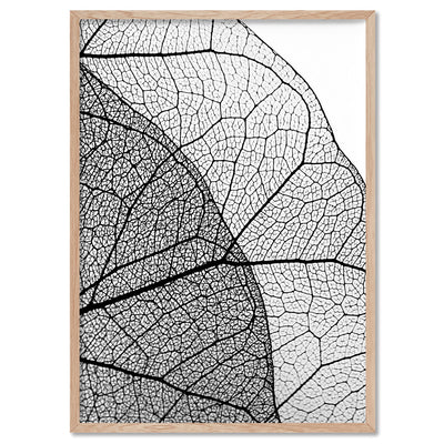 Leafy Veins in Monochrome - Art Print, Poster, Stretched Canvas, or Framed Wall Art Print, shown in a natural timber frame