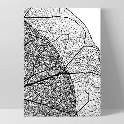 Leafy Veins in Monochrome - Art Print, Poster, Stretched Canvas, or Framed Wall Art Print, shown as a stretched canvas or poster without a frame