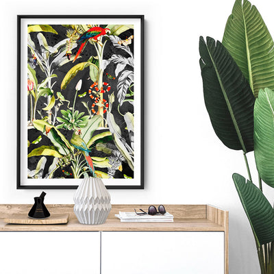 Rainforest Tropics Illustration - Art Print, Poster, Stretched Canvas or Framed Wall Art Prints, shown framed in a room