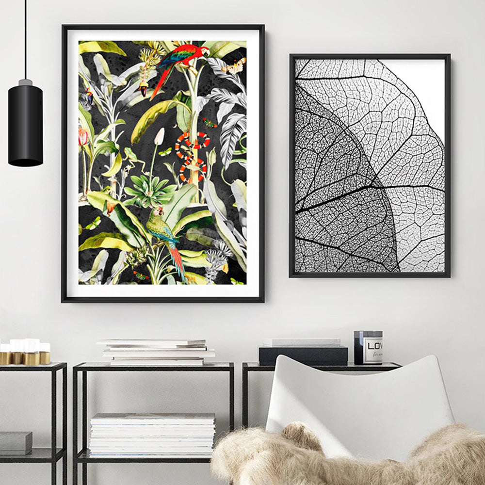 Rainforest Tropics Illustration - Art Print, Poster, Stretched Canvas or Framed Wall Art, shown framed in a home interior space