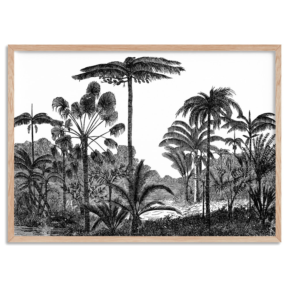 Rainforest Vintage Botanical Illustration I - Art Print, Poster, Stretched Canvas, or Framed Wall Art Print, shown in a natural timber frame