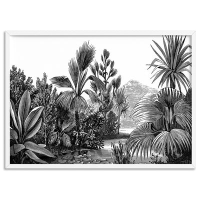 Rainforest Vintage Botanical Illustration II - Art Print, Poster, Stretched Canvas, or Framed Wall Art Print, shown in a white frame