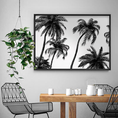 Palms in the Wind Monochrome - Art Print, Poster, Stretched Canvas or Framed Wall Art Prints, shown framed in a room