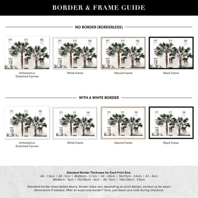 Coastal Palm Resort - Art Print, Poster, Stretched Canvas or Framed Wall Art, Showing White , Black, Natural Frame Colours, No Frame (Unframed) or Stretched Canvas, and With or Without White Borders