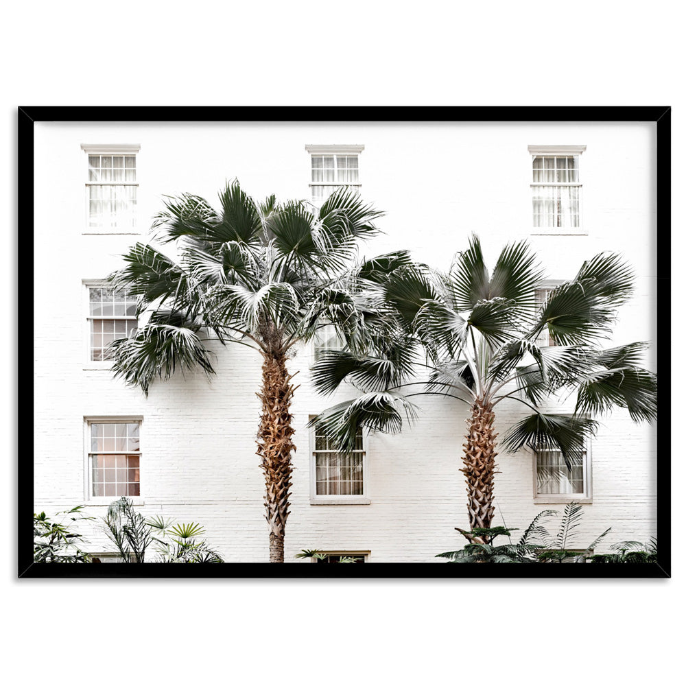 Coastal Palm Resort - Art Print, Poster, Stretched Canvas, or Framed Wall Art Print, shown in a black frame