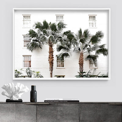 Coastal Palm Resort - Art Print, Poster, Stretched Canvas or Framed Wall Art Prints, shown framed in a room