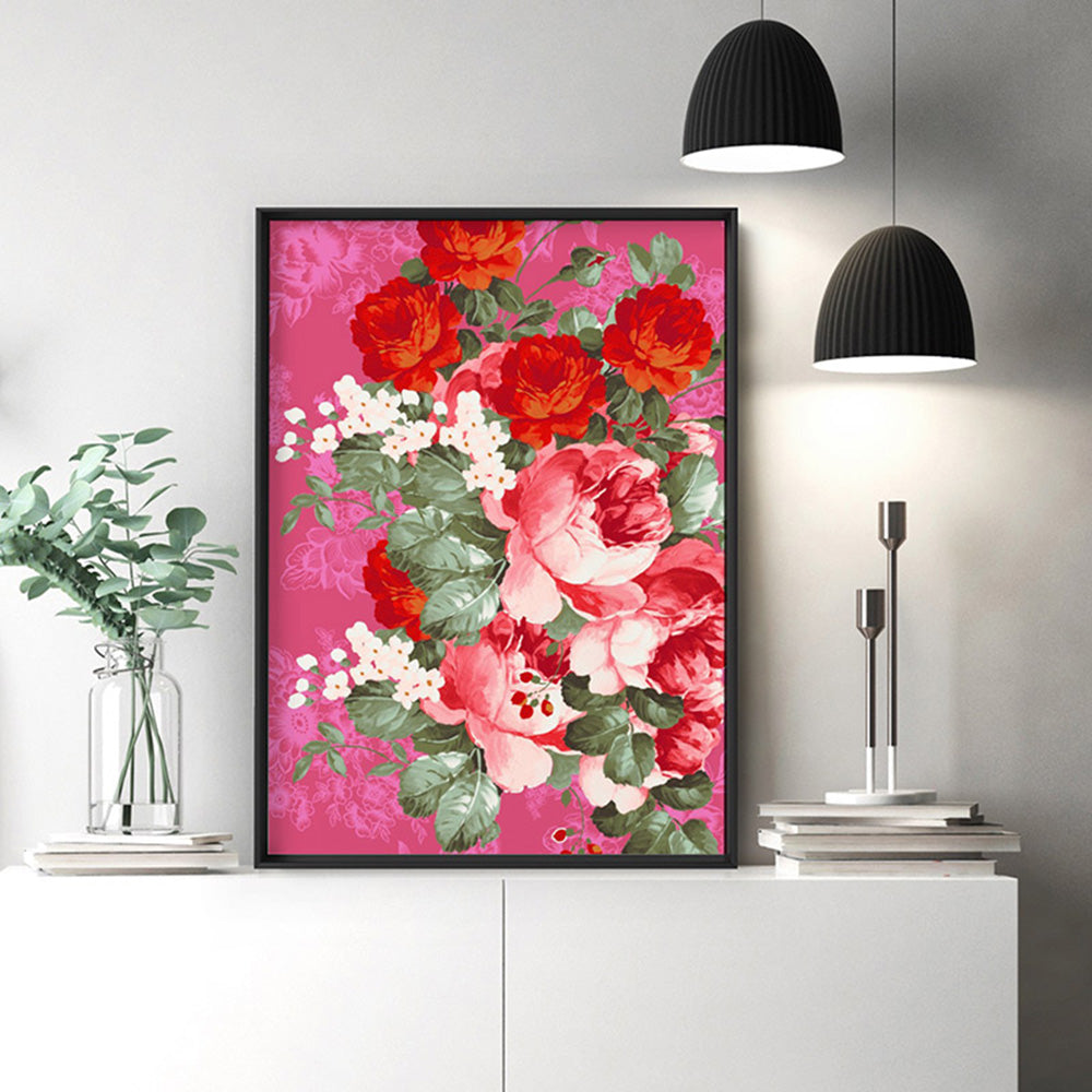 Watercolour Floral Mexicana - Art Print, Poster, Stretched Canvas or Framed Wall Art Prints, shown framed in a room