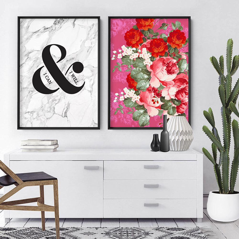 Watercolour Floral Mexicana - Art Print, Poster, Stretched Canvas or Framed Wall Art, shown framed in a home interior space