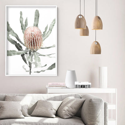 Banksia Pastels I - Art Print, Poster, Stretched Canvas or Framed Wall Art Prints, shown framed in a room