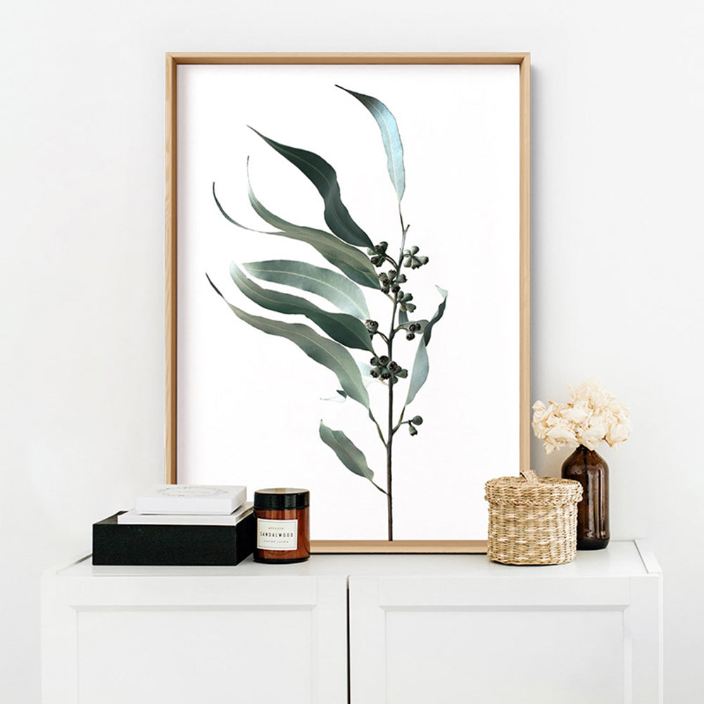 Dried Eucalyptus Leaves I - Art Print, Poster, Stretched Canvas or Framed Wall Art Prints, shown framed in a room