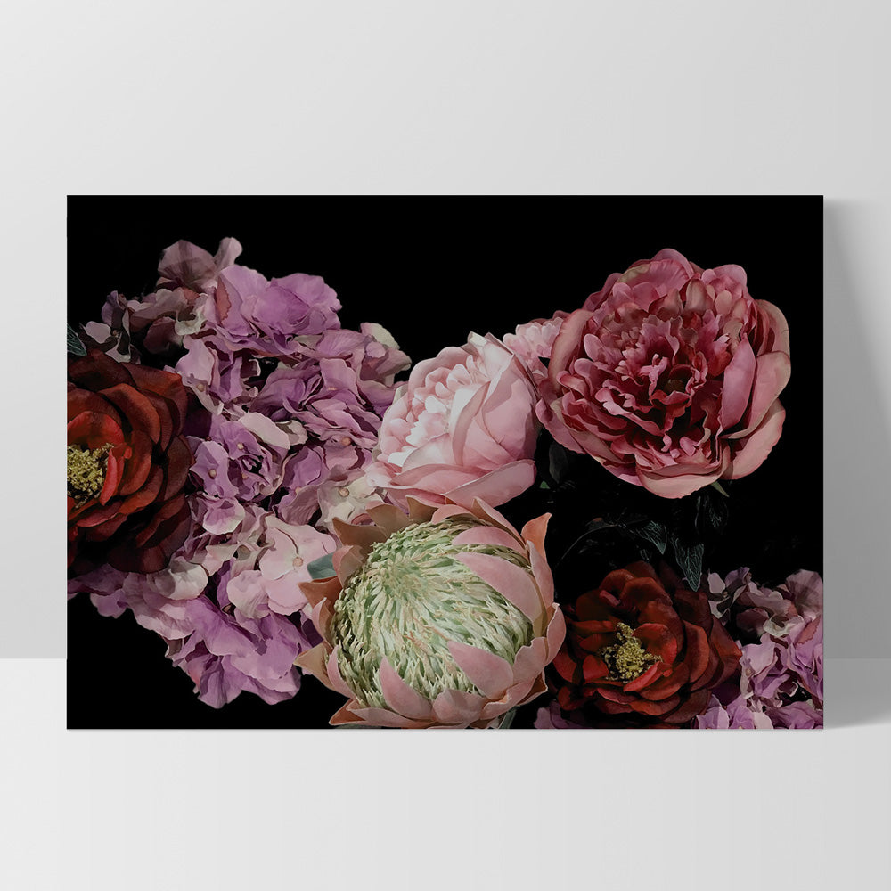 Dark Floral Landscape - Art Print, Poster, Stretched Canvas, or Framed Wall Art Print, shown as a stretched canvas or poster without a frame