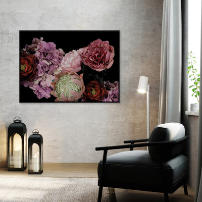 Dark Floral Landscape - Art Print, Poster, Stretched Canvas or Framed Wall Art Prints, shown framed in a room