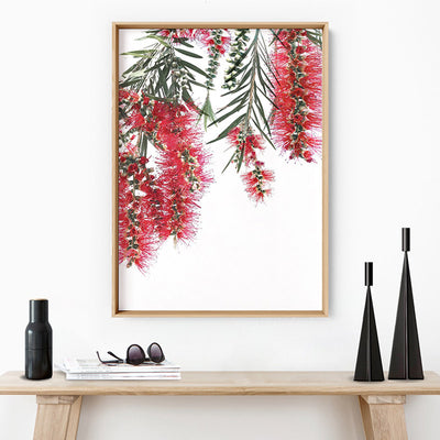Bottle Brush Flowers II - Art Print, Poster, Stretched Canvas or Framed Wall Art Prints, shown framed in a room