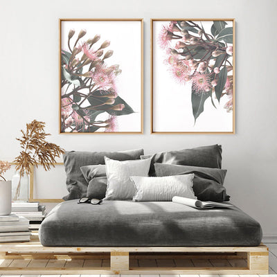 Flowering Eucalyptus Bunch I - Art Print, Poster, Stretched Canvas or Framed Wall Art, shown framed in a home interior space
