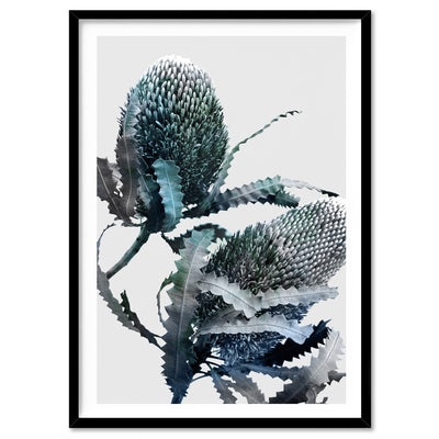 Banksia Blues Abstract I - Art Print, Poster, Stretched Canvas, or Framed Wall Art Print, shown in a black frame