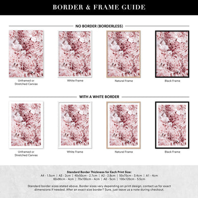 Light Pink Ruffles | Sea of Flowers - Art Print, Poster, Stretched Canvas or Framed Wall Art, Showing White , Black, Natural Frame Colours, No Frame (Unframed) or Stretched Canvas, and With or Without White Borders