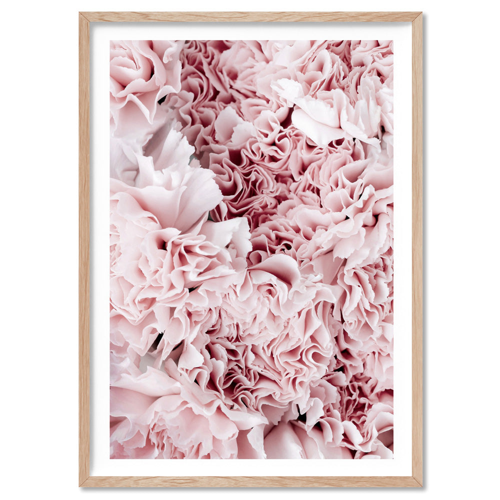 Light Pink Ruffles | Sea of Flowers - Art Print, Poster, Stretched Canvas, or Framed Wall Art Print, shown in a natural timber frame