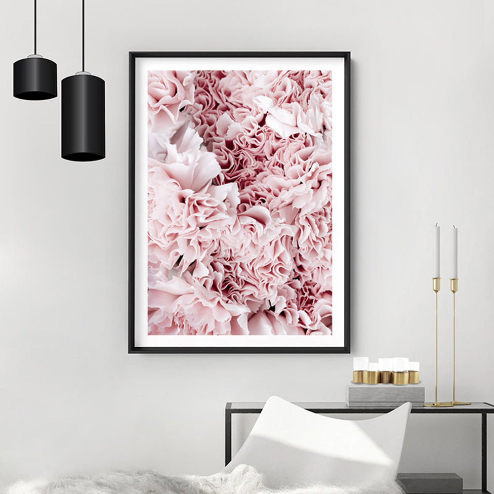 Light Pink Ruffles | Sea of Flowers - Art Print, Poster, Stretched Canvas or Framed Wall Art Prints, shown framed in a room