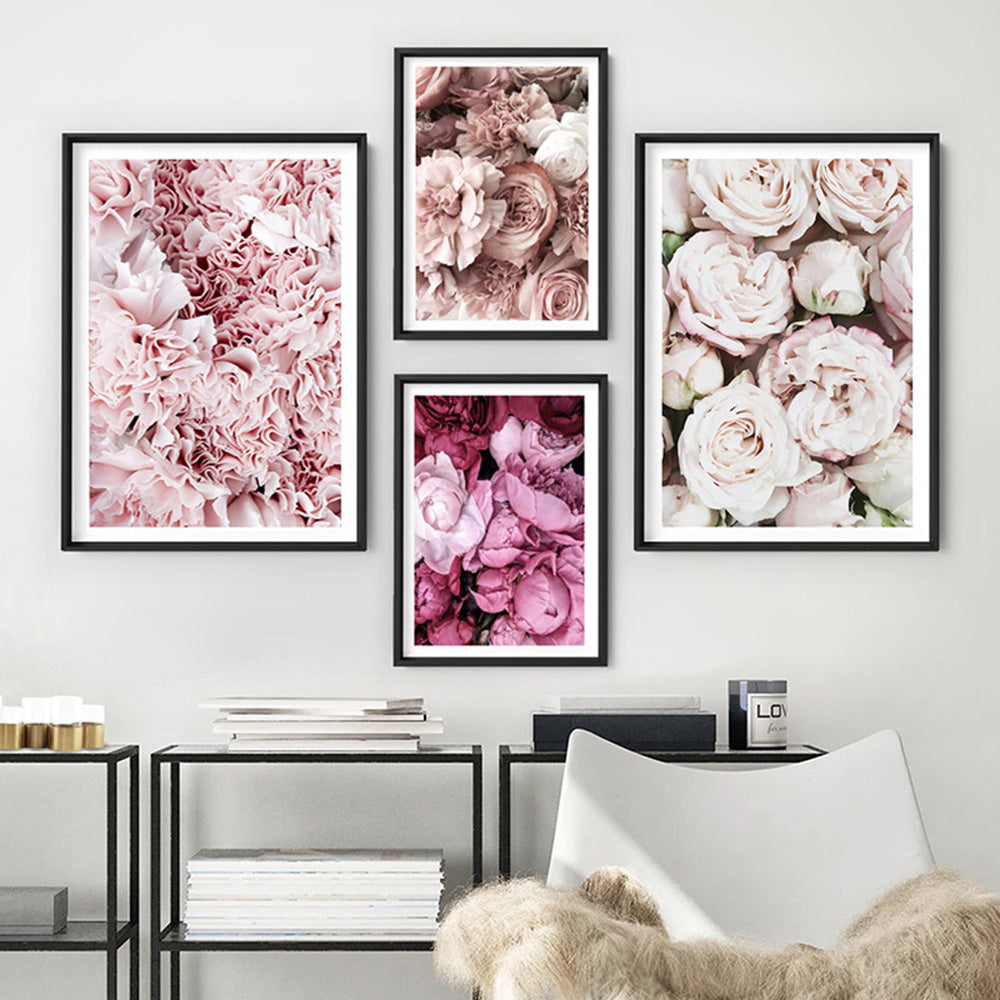 Light Pink Ruffles | Sea of Flowers - Art Print, Poster, Stretched Canvas or Framed Wall Art, shown framed in a home interior space