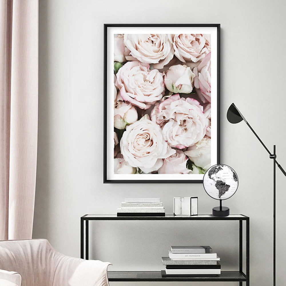 Light Roses | Sea of Flowers - Art Print, Poster, Stretched Canvas or Framed Wall Art Prints, shown framed in a room