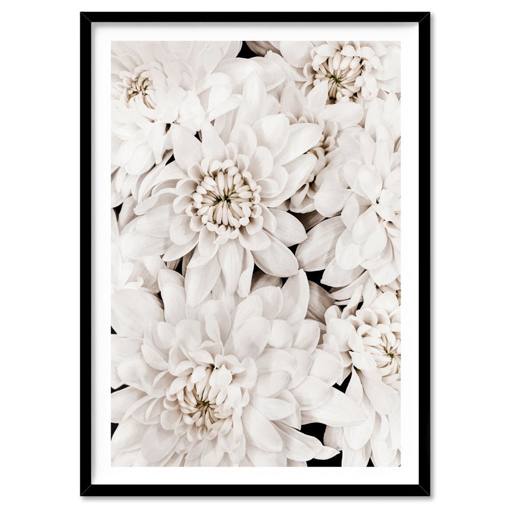 White Dahlias | Sea of Flowers - Art Print, Poster, Stretched Canvas, or Framed Wall Art Print, shown in a black frame