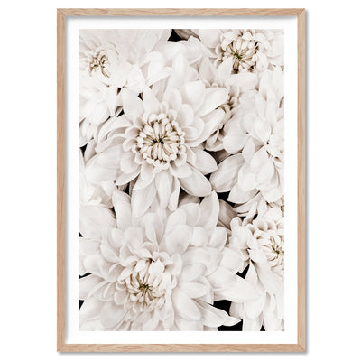 White Dahlias | Sea of Flowers - Art Print, Poster, Stretched Canvas, or Framed Wall Art Print, shown in a natural timber frame