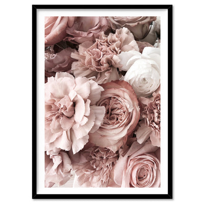 Blush Florals | Sea of Flowers - Art Print, Poster, Stretched Canvas, or Framed Wall Art Print, shown in a black frame