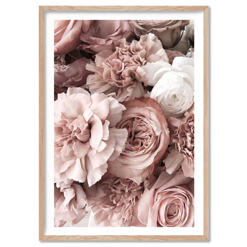 Blush Florals | Sea of Flowers - Art Print, Poster, Stretched Canvas, or Framed Wall Art Print, shown in a natural timber frame