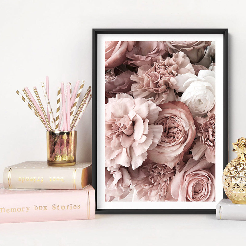 Blush Florals | Sea of Flowers - Art Print, Poster, Stretched Canvas or Framed Wall Art Prints, shown framed in a room