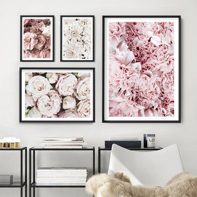 Blush Florals | Sea of Flowers - Art Print, Poster, Stretched Canvas or Framed Wall Art, shown framed in a home interior space