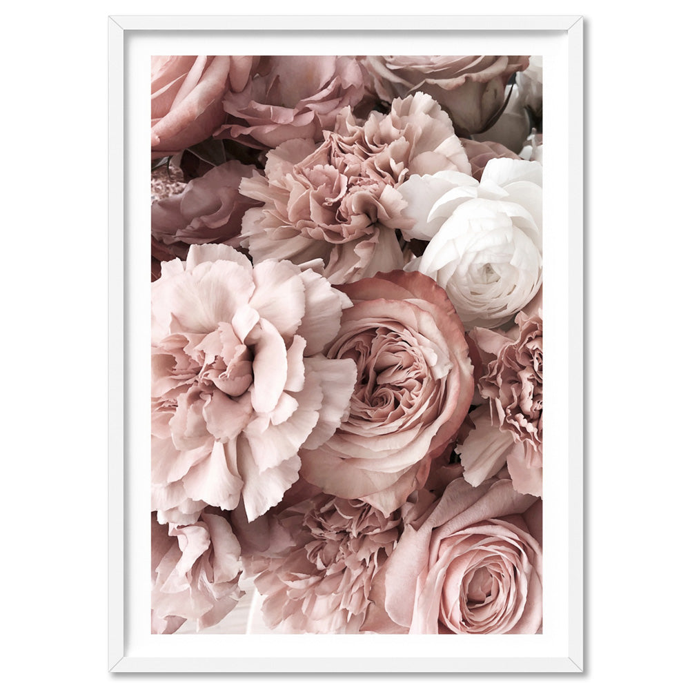 Blush Florals | Sea of Flowers - Art Print, Poster, Stretched Canvas, or Framed Wall Art Print, shown in a white frame