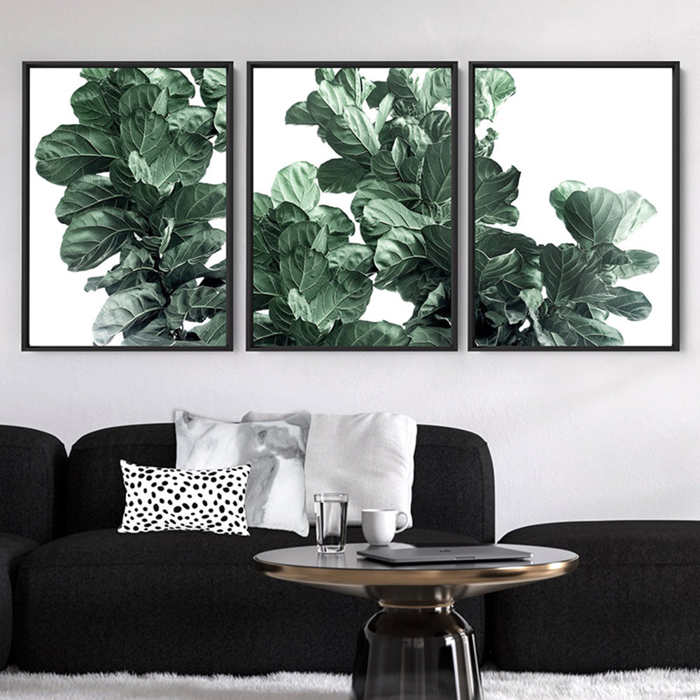 Fiddle Leaf Fig Watercolour II - Art Print, Poster, Stretched Canvas or Framed Wall Art, shown framed in a home interior space