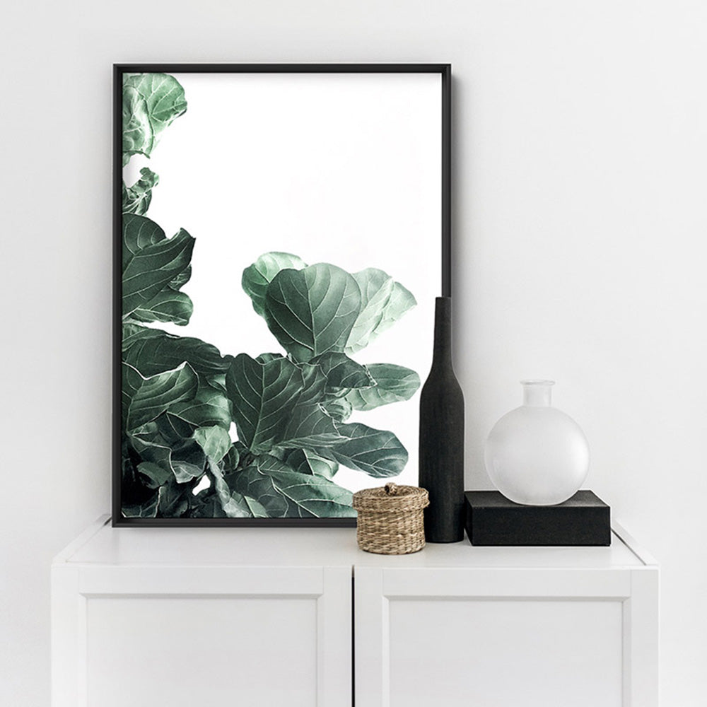 Fiddle Leaf Fig Watercolour III - Art Print, Poster, Stretched Canvas or Framed Wall Art Prints, shown framed in a room