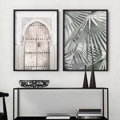 Fan Palm View in Pastels - Art Print, Poster, Stretched Canvas or Framed Wall Art, shown framed in a home interior space