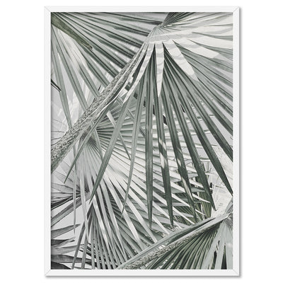 Fan Palm View in Pastels - Art Print, Poster, Stretched Canvas, or Framed Wall Art Print, shown in a white frame