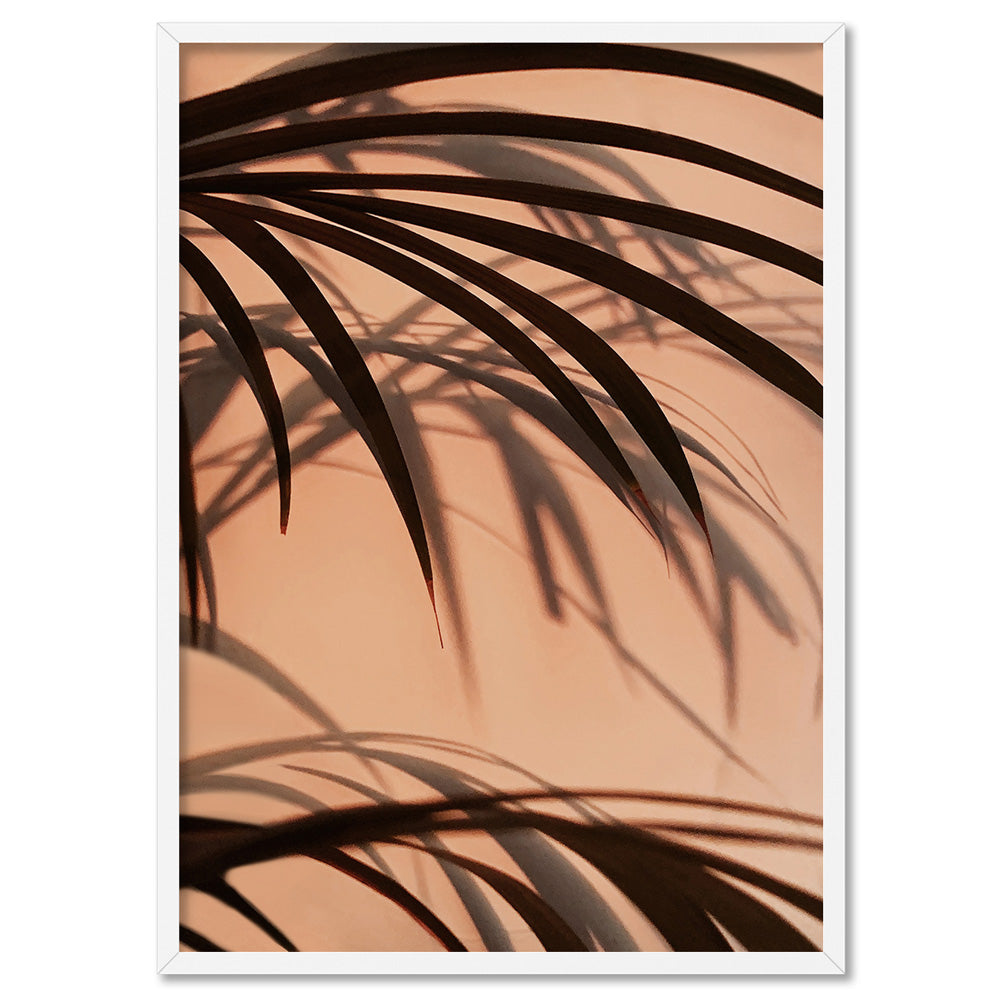 Burnt Orange Palms View - Art Print, Poster, Stretched Canvas, or Framed Wall Art Print, shown in a white frame