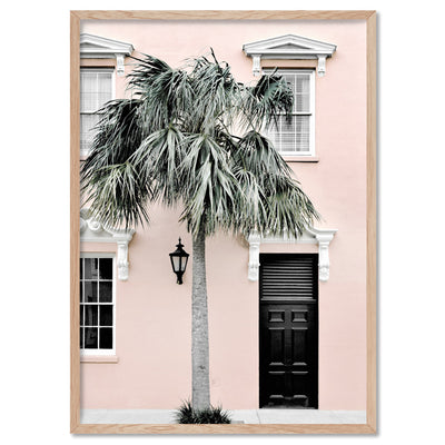 Palm Villa Doorway | Blush - Art Print, Poster, Stretched Canvas, or Framed Wall Art Print, shown in a natural timber frame
