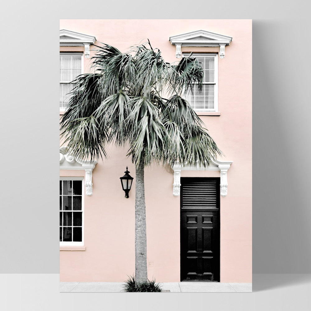 Palm Villa Doorway | Blush - Art Print, Poster, Stretched Canvas, or Framed Wall Art Print, shown as a stretched canvas or poster without a frame