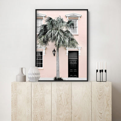Palm Villa Doorway | Blush - Art Print, Poster, Stretched Canvas or Framed Wall Art Prints, shown framed in a room
