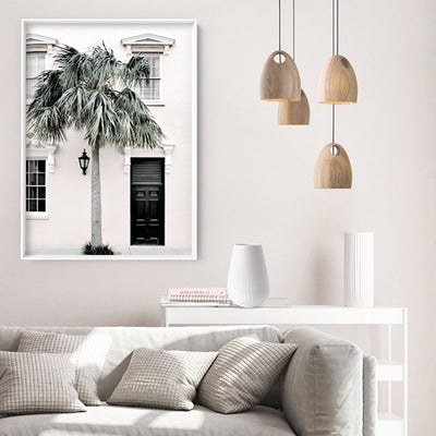 Palm Villa Doorway | Eggshell - Art Print, Poster, Stretched Canvas or Framed Wall Art Prints, shown framed in a room