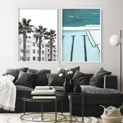Resort Palms View - Art Print, Poster, Stretched Canvas or Framed Wall Art, shown framed in a home interior space