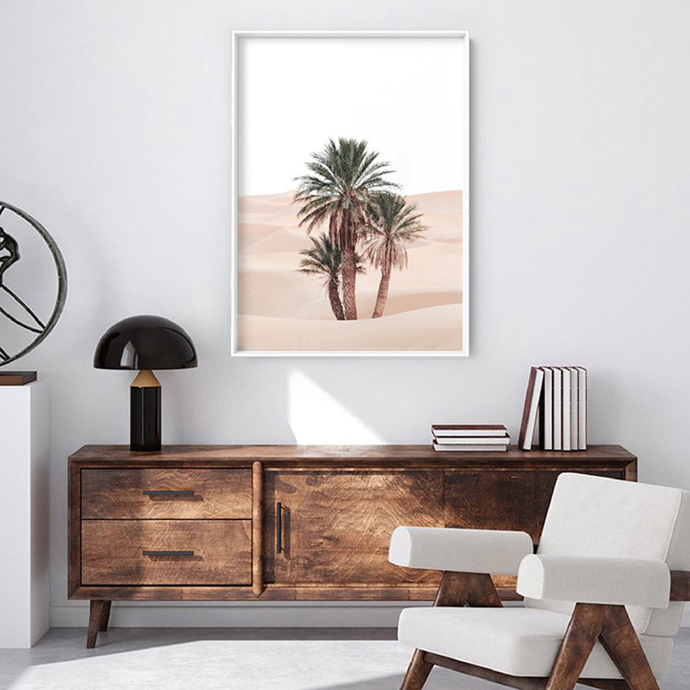 Desert Palms on Sand Dunes I - Art Print, Poster, Stretched Canvas or Framed Wall Art Prints, shown framed in a room