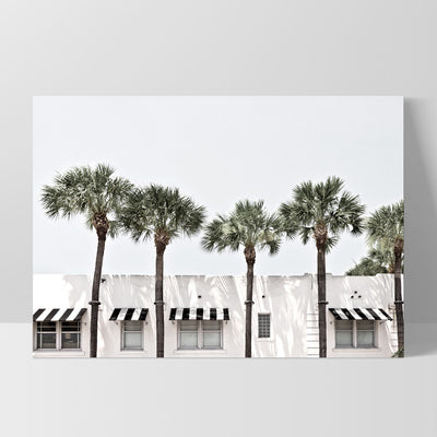 Coastal Palms View on South Beach - Art Print, Poster, Stretched Canvas, or Framed Wall Art Print, shown as a stretched canvas or poster without a frame